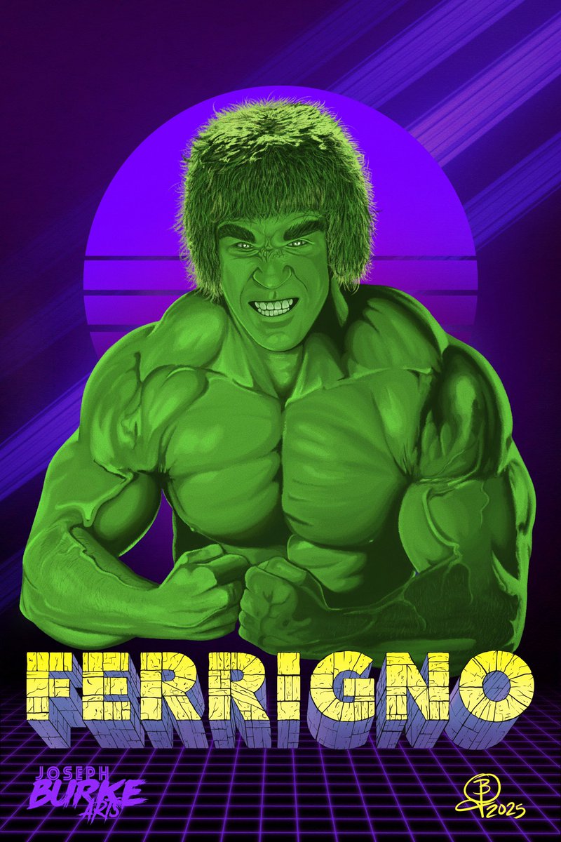 After 43,640 brush strokes, over 24.5 hours and an almost 2GB file size, I’m delighted to officially share my art portrait of the famed actor in his legendary iconic role as “The Incredible Hulk” is finally done. #LouFerrigno #JosephBurkeArts #twitchstreamer #synthwave <a href="/Procreate/">Procreate</a>