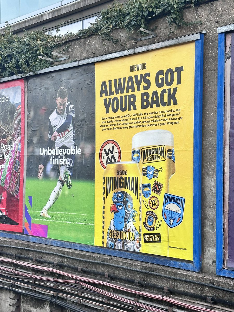 When an ad marries perfectly with nearby old one. <a href="/BrewDog/">BrewDog</a> <a href="/premierleague/">Premier League</a> #Wingman