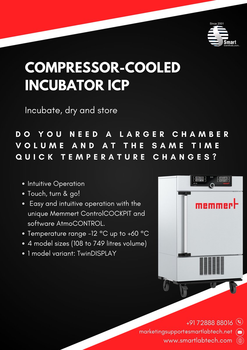 SmartLabTech2's tweet image. Smart Labtech leading supplier of Memmert-an innovation leader in the development of heating ovens, incubators, climate chambers as well as water baths & oil baths for a wide range of applications in biological, pharmaceutical & food research as well as industrial quality testing