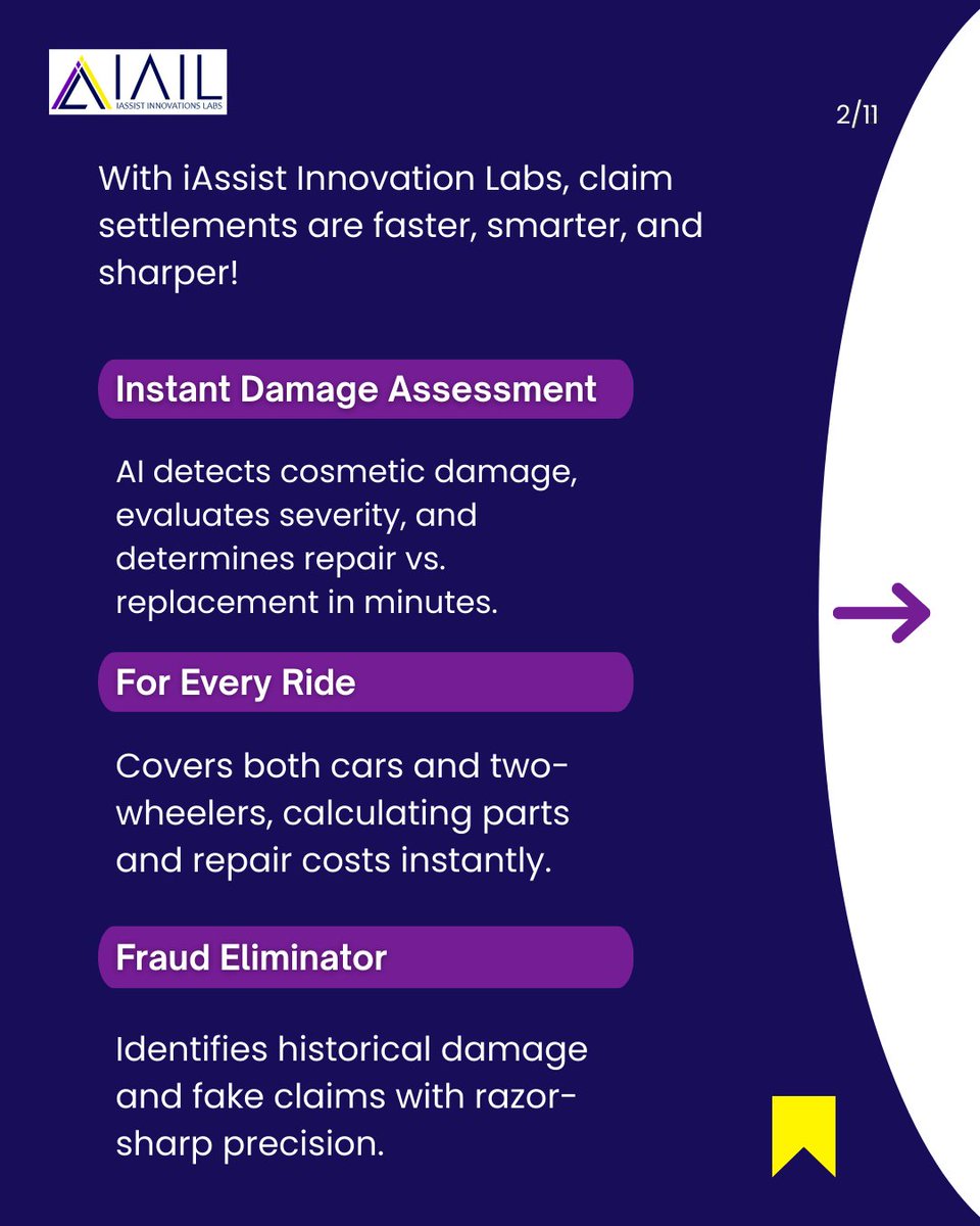 IassistL's tweet image. 🚀 AI-Powered Motor Claims: Experience the Shift!

Say goodbye to slow, complex claims. With iAssist Innovation Labs, claim settlements are faster, smarter, and sharper!