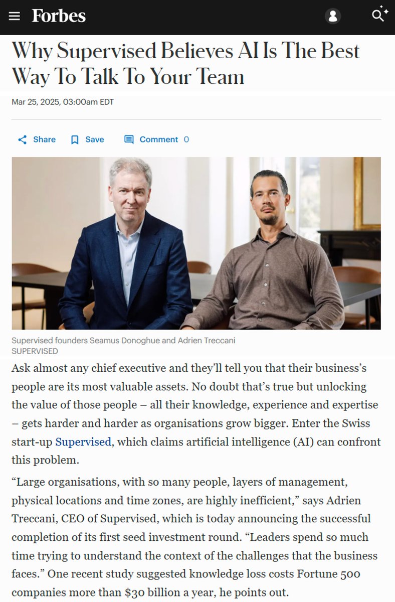 Adrien Treccani (@adrientreccani) on Twitter photo Thrilled to launch <a href="/supervised_ai/">SupervisedAG</a>!
The "management ceiling" forces companies to add hierarchy, slowing everything down. Our AI breaks through by automating knowledge capture & decision flows. Early adopters cut decision cycles from weeks to days. Thrilled to launch <a href="/supervised_ai/">SupervisedAG</a>!
The "management ceiling" forces companies to add hierarchy, slowing everything down. Our AI breaks through by automating knowledge capture & decision flows. Early adopters cut decision cycles from weeks to days.