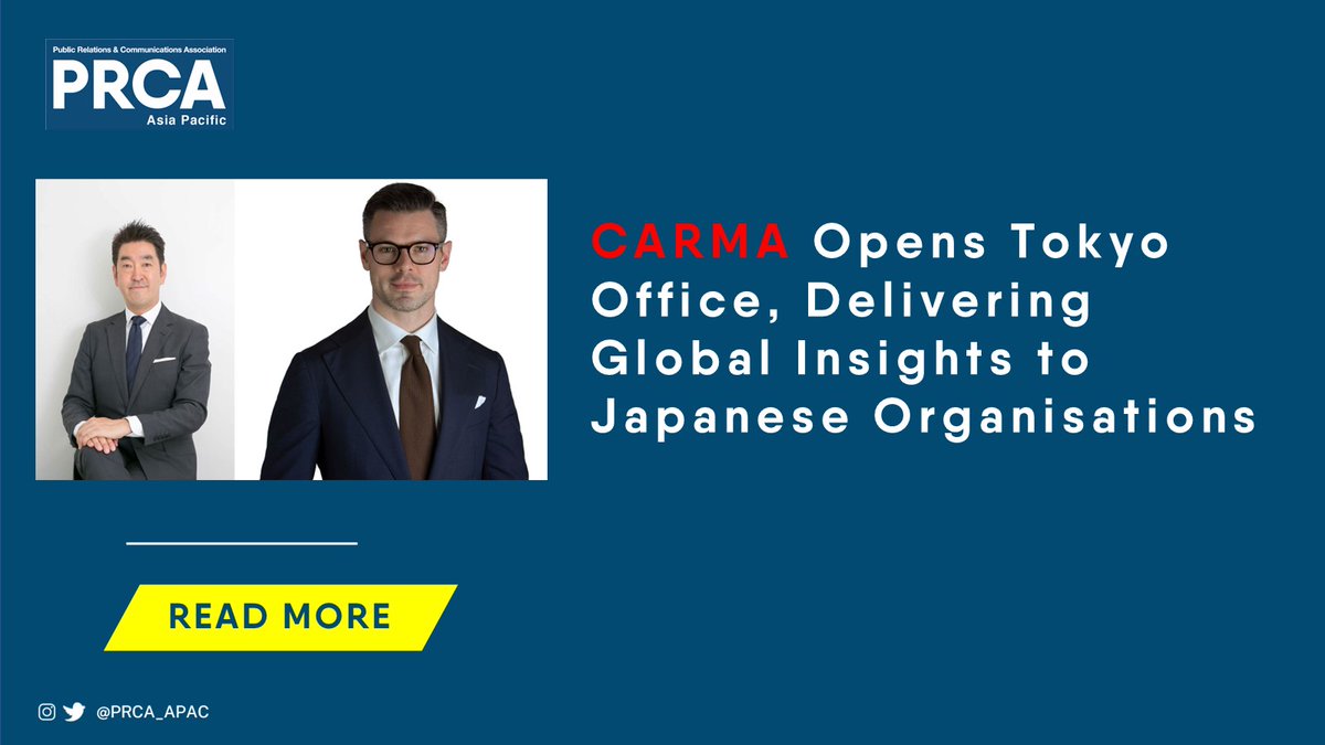 PRCA APAC Member CARMA has expanded operations to Japan.

This move highlights CARMA’s commitment to offering tailored support to Japanese MNCs, government departments, &amp; international organisations operating in Japan.

Read: ow.ly/HHqH50VpqvO
