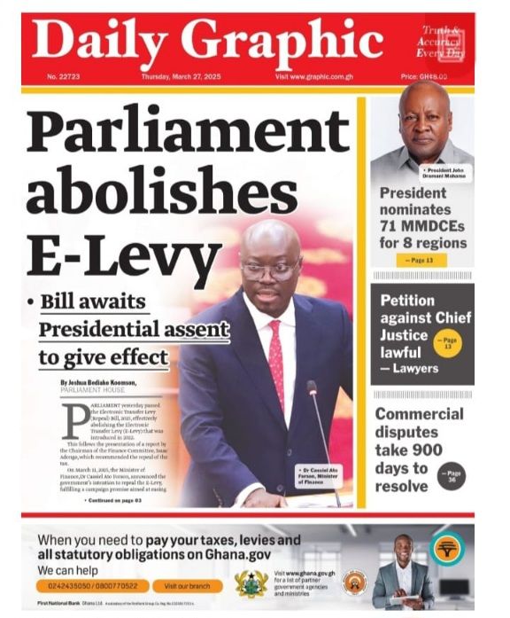 Newspaper Headlines: Thursday, March 27, 2025

#AdekyeNsroma