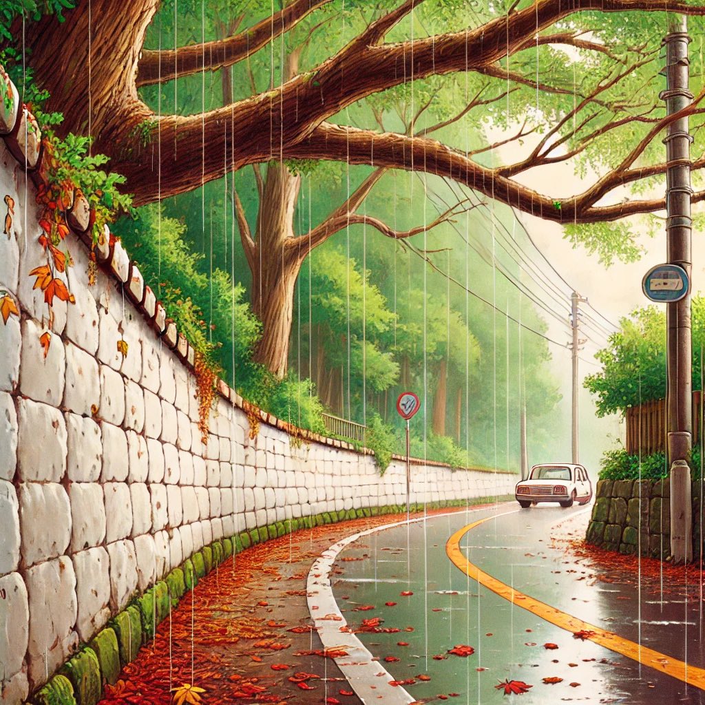 早上路过一条路，也试试根据照片为素材生成了一张