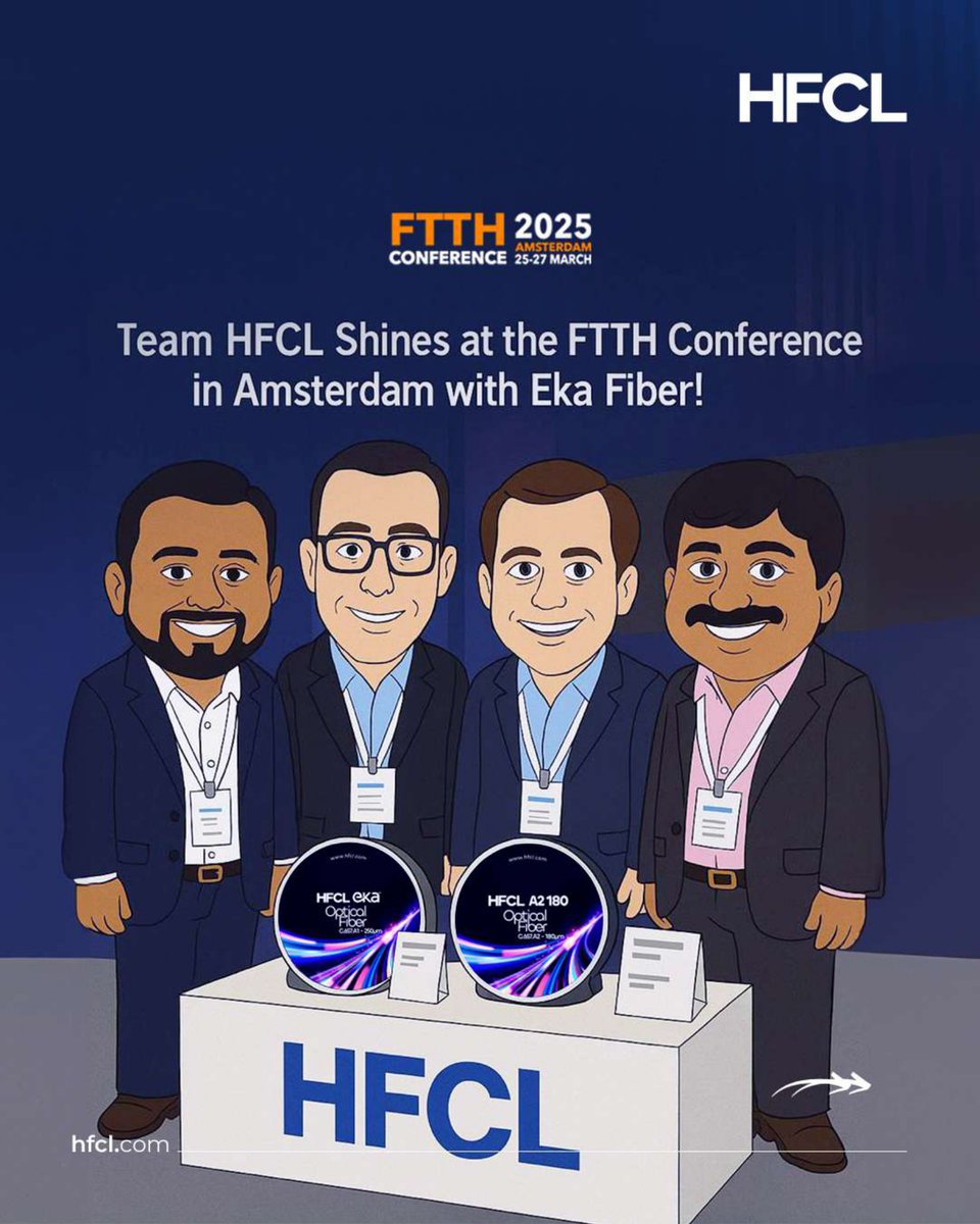 hfclg's tweet image. Team HFCL is all set for the FTTH Conference in Amsterdam with Eka Fiber! 
But wait… something fun is coming! 

Can you guess?  Swipe to find out! 
#FTTHConference #EKAFiber #TeamHFCL #FutureOfConnectivity
