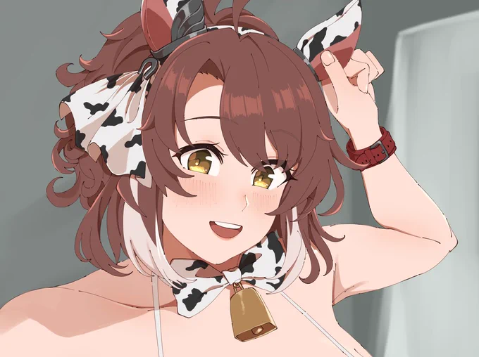 #上手いとか下手とかそういうのは関係なく自分が気に入っている絵ふぁんぼ限定絵で恐縮だけども、この牛柄ビキニおダンツがいっちゃん好きな顔してる 