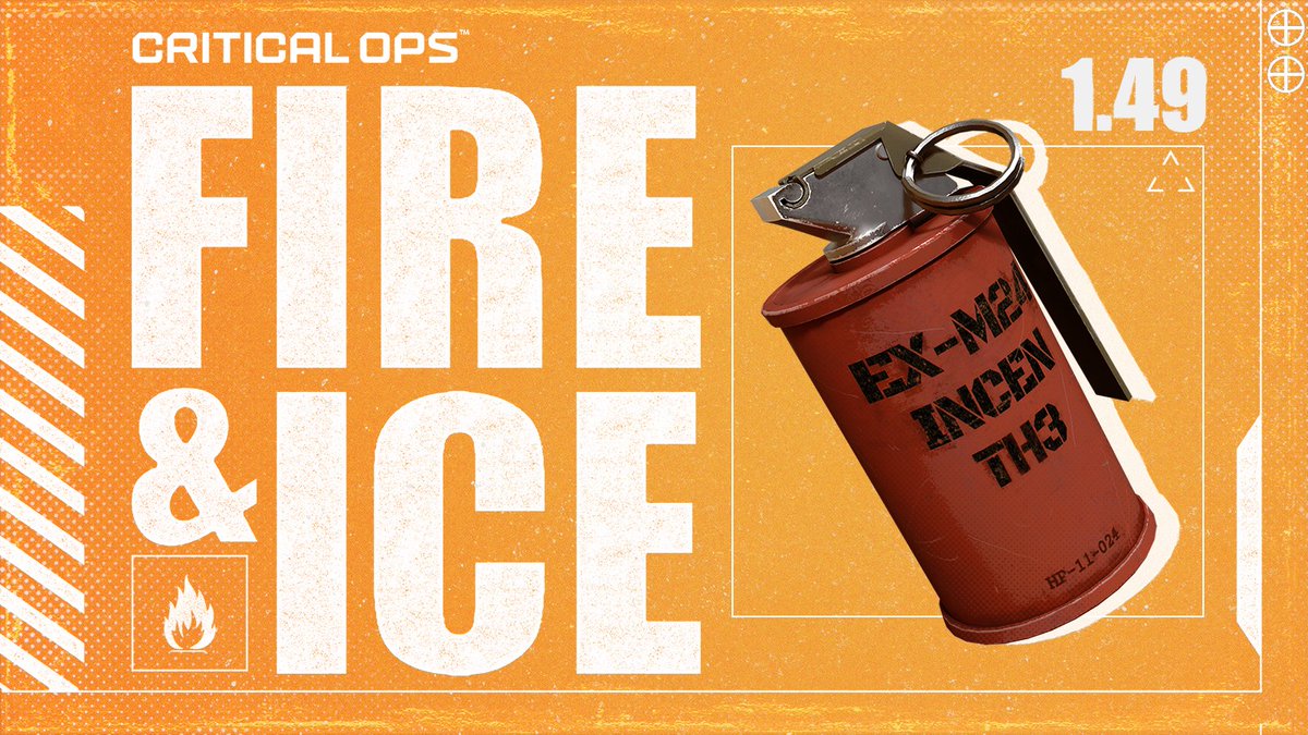 Update 1.49 is now available!🔥

The Incendiary Grenade is here! Perfect for controlling space, blocking enemy movement, and turning up the heat in every fight.

See it in action and all the new additions in our update video🔗: youtube.com/watch?v=Duwtsp…

#CriticalOps #MobileFPS