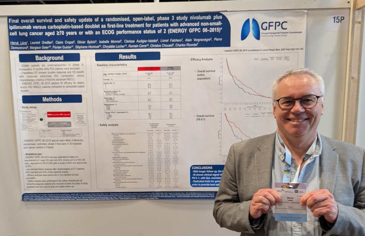 <a href="/myGFPC/">GFPC</a>  est présent à l'ELCC 2025 à Paris !
Félicitations au <a href="/LenaHerve1/">Lena Herve</a>  pour le poster sur l'étude ENERGY GFPC 08-2015, avec une mise à jour des données de survie globale.  #ELCC2025 #Oncologie #GFPC
👏