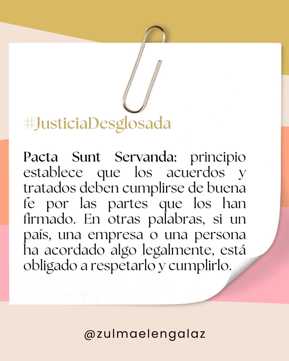 ⚖️ #PactaSuntServanda: es un principio fundamental del derecho internacional y del derecho de los contratos que significa “los pactos deben ser cumplidos” o “lo pactado obliga”. 

✅ ¿Dónde se aplica?
Derecho Internacional, Derecho Civil y Mercantil y Derecho de los Contratos.