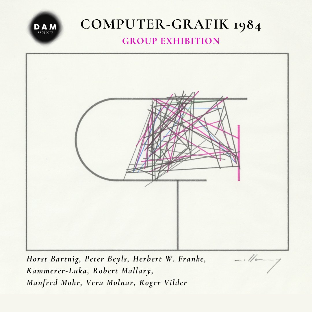 DAMDigitalArt's tweet image. Upcoming Exhibition // DAM Projects presents &apos;Computer-Grafik 1984,&apos;  featuring Kammerer-Luka and Robert Mallary&apos;s plotter drawings for the  first time. Experience pioneering digital art at DAM. Opening April 3,  6-8 PM, Horstweg 35, Berlin. #ComputerArt #DAMProjects