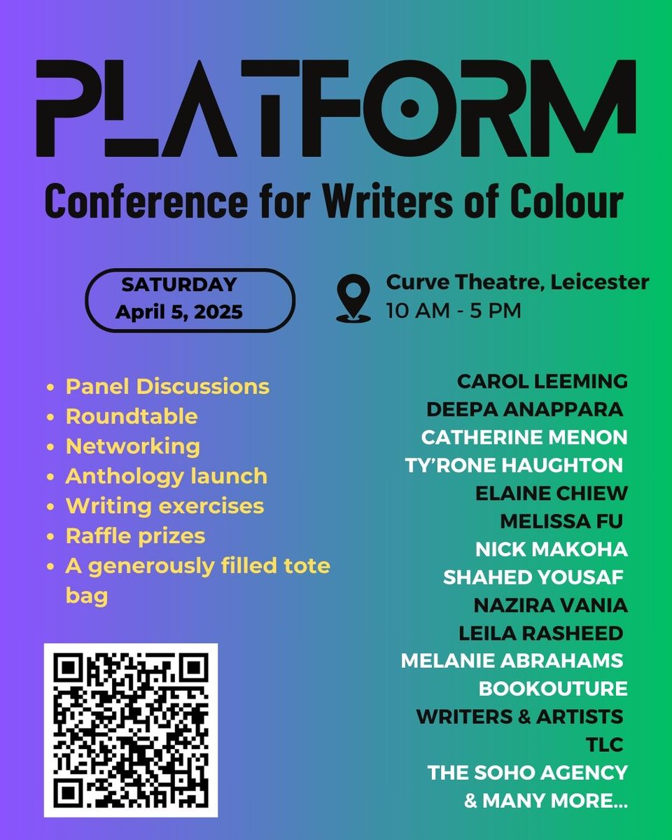 📣  With less than 10 days to go until the Platform Conference for Writers of Colour, it's time to tell you more about the programme.

Before we dive in, here's the key info:
📅  Saturday 5 April 
⏳️10 am - 5pm 
🎭 Curve Theatre (<a href="/CurveLeicester/">Curve</a>)  middlewaymentoring.co.uk/platform-confe…