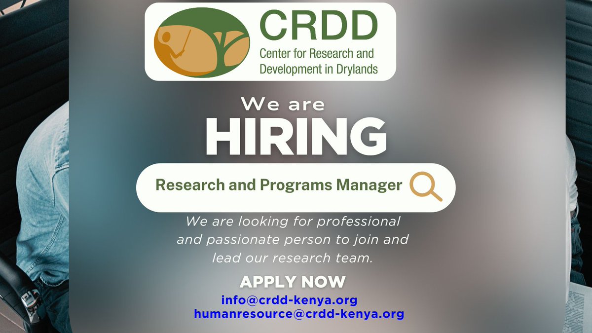 We’re Hiring! CRDD is looking for a Research and Programs Manager to lead impactful research and community-driven initiatives in Kenya’s drylands.
📍 Location: Marsabit, Kenya
📅 Deadline: April 15, 2025
Apply now: crdd-kenya.org/careers/career… #Hiring #ResearchJobs #CRDD #KenyaJobs