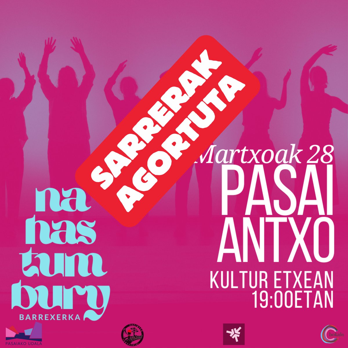 Bokale (@bokale_pasaia) on Twitter photo 🎭"Nahastumbury" antzerkia ikusteko SARRERAK AGORTU DIRA!
📅Martxoak 28
🕖19:00
📍Kultur Etxea (Antxo)
➡ Barrexerkaren lana. Bokaleko gazte elkargunetik antolatutako ekimena.
🔗Informazioa: labur.eus/7kb4qdqg
#Pasaia #Antxo #Euskara
<a href="/PasaiaKultura/">Pasaiako Kultur Agenda</a> 🎭"Nahastumbury" antzerkia ikusteko SARRERAK AGORTU DIRA!
📅Martxoak 28
🕖19:00
📍Kultur Etxea (Antxo)
➡ Barrexerkaren lana. Bokaleko gazte elkargunetik antolatutako ekimena.
🔗Informazioa: labur.eus/7kb4qdqg
#Pasaia #Antxo #Euskara
<a href="/PasaiaKultura/">Pasaiako Kultur Agenda</a>