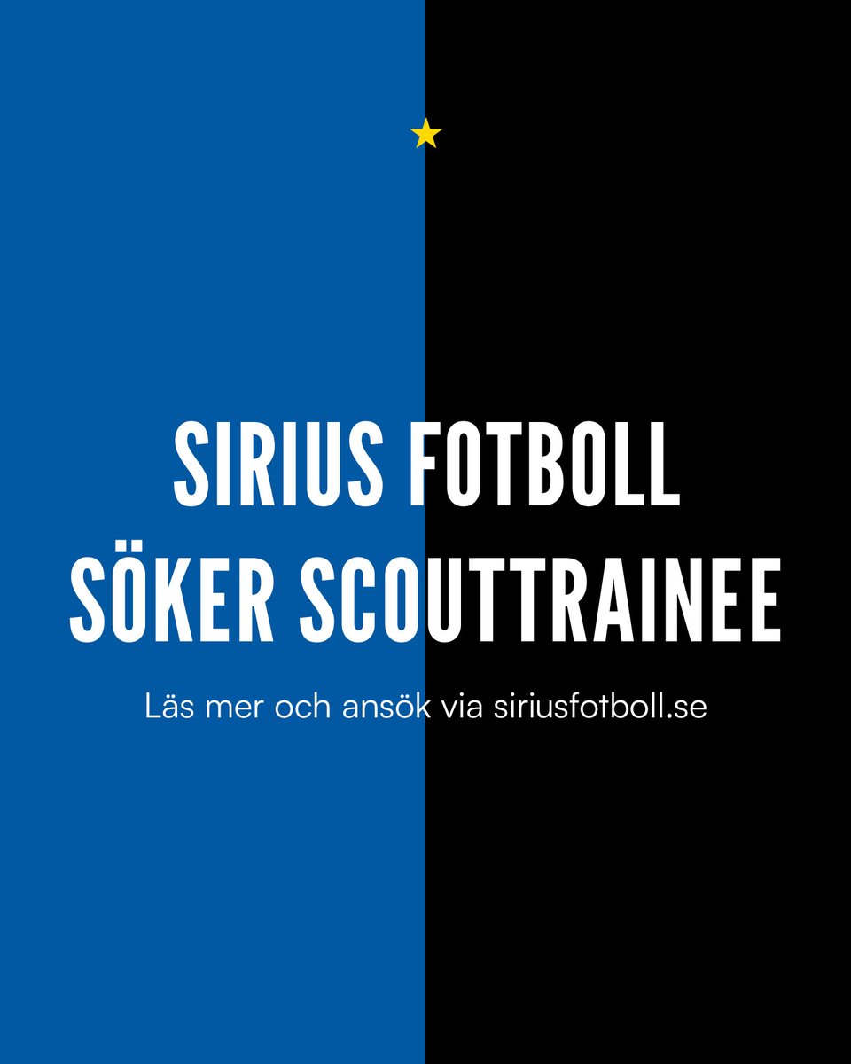 siriusfotboll's tweet image. Vi söker nu en scouttrainee som ska utgöra en integrerad del av Sirius Fotbolls herrlags scoutingteam!

Ansökan stänger 8 april, välkommen med din ansökan eller dela vidare annonsen till någon som du tror skulle passa i den här rollen. 

Läs mer ⬇️
siriusfotboll.se/nyheter/sirius…