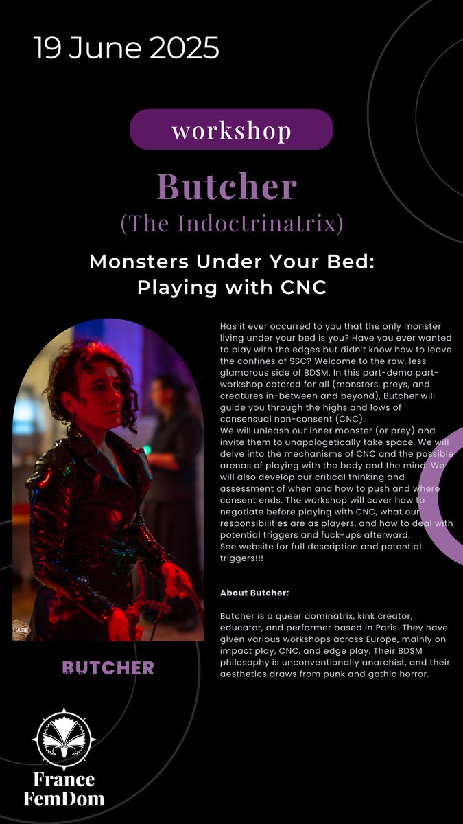 France FemDom (@fetesdesdames) on Twitter photo Do you have monsters under your bed?
Join <a href="/indoctrinatrix/">Butcher 🫀🍉🏳️⚧️</a> for their workshop about CNC on June 19.
FranceFemDom.com Do you have monsters under your bed?
Join <a href="/indoctrinatrix/">Butcher 🫀🍉🏳️⚧️</a> for their workshop about CNC on June 19.
FranceFemDom.com