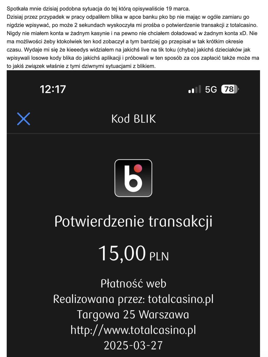 Hjuston, chyba mamy problem...
Napisał do nas Bartek w temacie naszego artykułu o kodach BLIK: niebezpiecznik.pl/post/stracil-p…
Tym razem nikt nie miał prawa podejrzeć kodu, który pojawił się na ekranie Bartka...