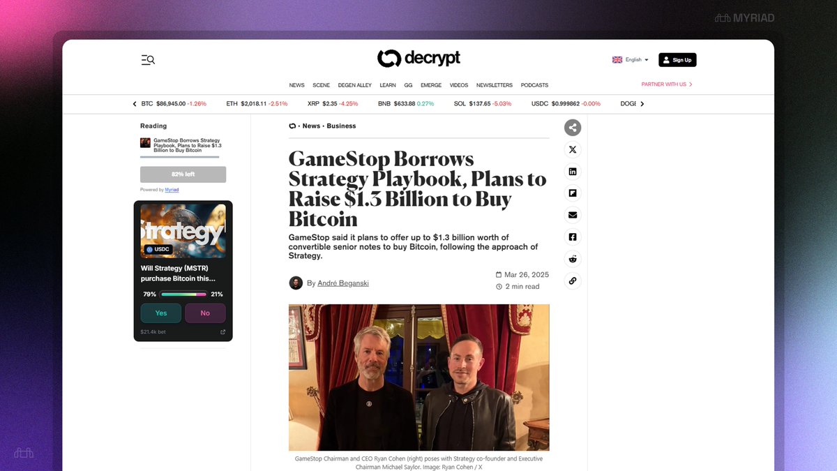 - grabs morning coffee
- tweets out the default GM
- claims daily streak on MYRIAD
- reads the latest news <a href="/DecryptMedia/">Decrypt</a> 
- decides if <a href="/saylor/">Michael Saylor</a> will be buying this week