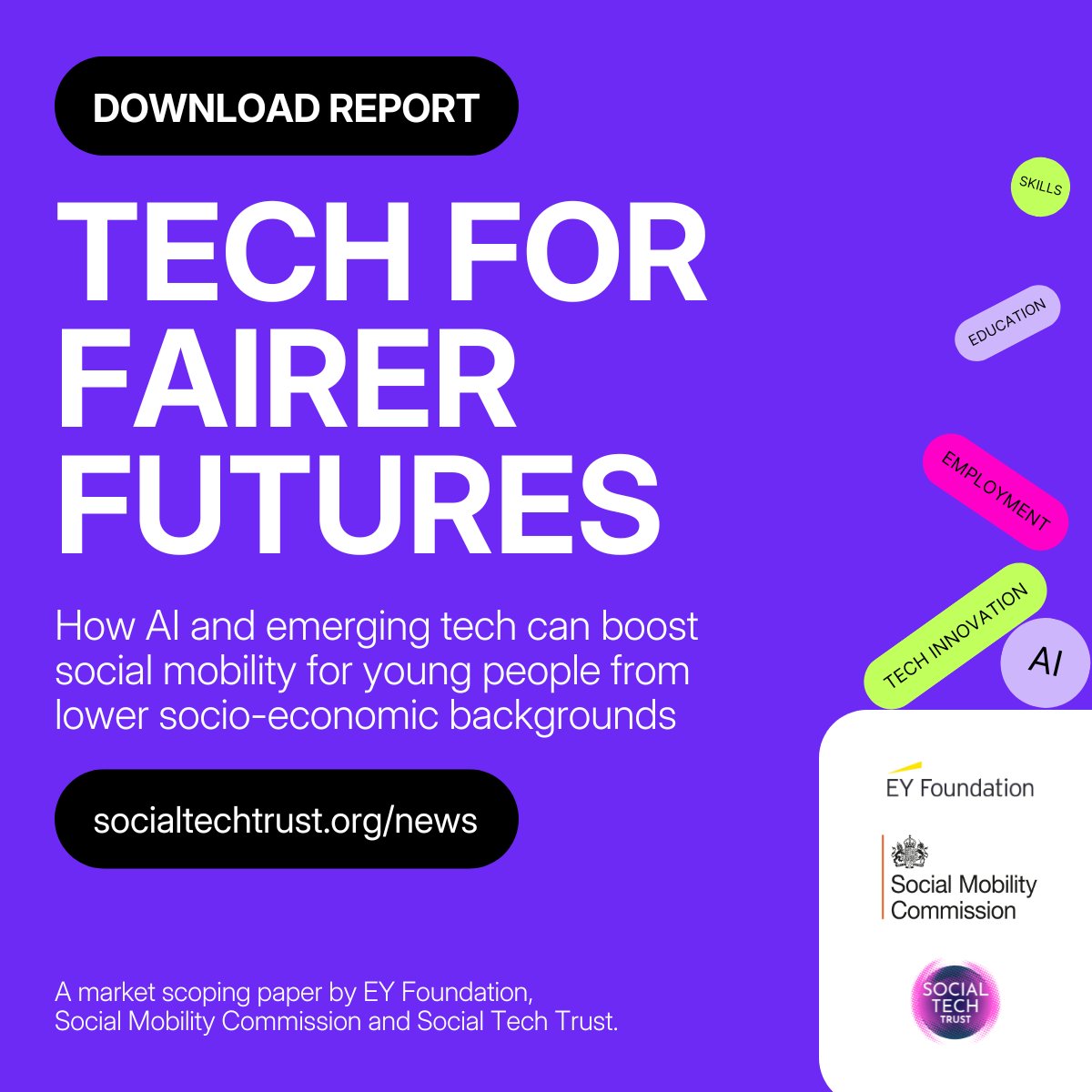 What if #AI and #EmergingTech could help dismantle the barriers that prevent young people from accessing quality education, meaningful employment, and the skills they need to thrive? → Download our new report: socialtechtrust.org/news/ai-and-so…

<a href="/SMCommission/">Social Mobility Commission</a> #EYFoundation #SocialTechTrust