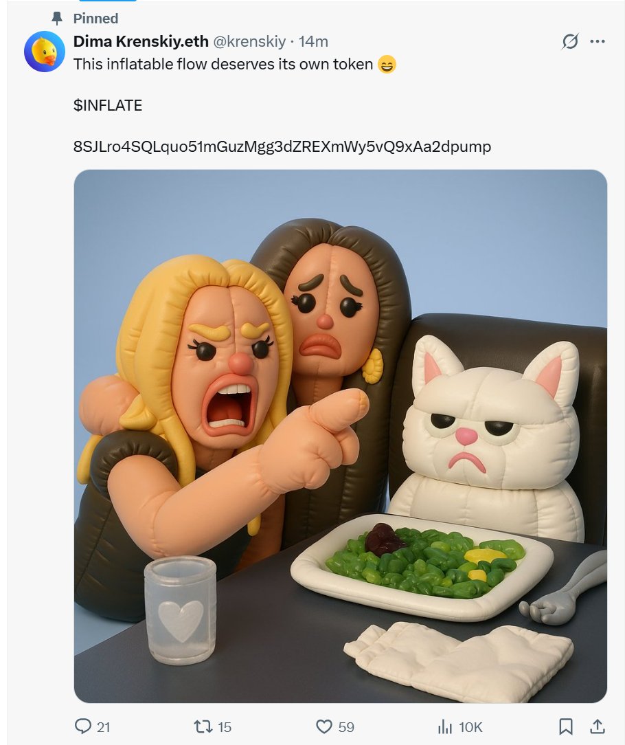 cfm_sol's tweet image. #INFLATE 60k-375k, 6x Profit

CA:8SJLro4SQLquo51mGuzMgg3dZREXmWy5vQ9xAa2dpump

Token Narrative: "Inflatable World" abstract meme - fresh aesthetic trend mirroring the viral Ghibli hype! Artist-led dev team suggests strong meme potential

dyor