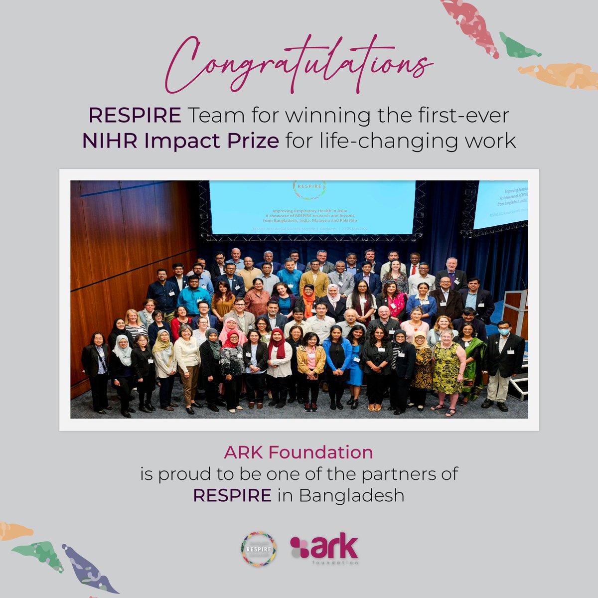 We’re proud to share that <a href="/RESPIREGlobal/">RESPIRE</a> won the <a href="/IMPACT_NIHR/">Centre for IMPACT</a> Prize for “Research to improve respiratory health in Asia.” ARK Foundation is honored to be part of this achievement, implementing the #Quit4TB Trial under #RESPIRE2. Congratulations to the team!