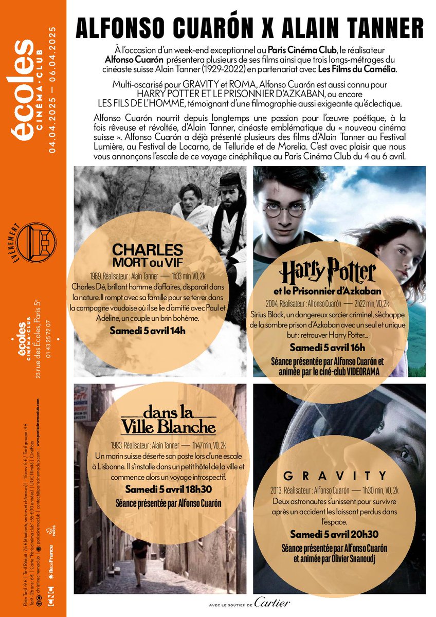 [𝙀́𝙫𝙚̀𝙣𝙚𝙢𝙚𝙣𝙩] 🎉
Plus qu'heureux de vous annoncer que le réalisateur #AlfonsoCuarón présentera plusieurs de ses films, dont ROMA et HARRY POTTER, ainsi que ceux de #AlainTanner du 4 au 6 avril au <a href="/ParisCinemaClub/">Paris Cinéma Club</a> !

🤯 Programmation complète sur pariscinemaclub.com