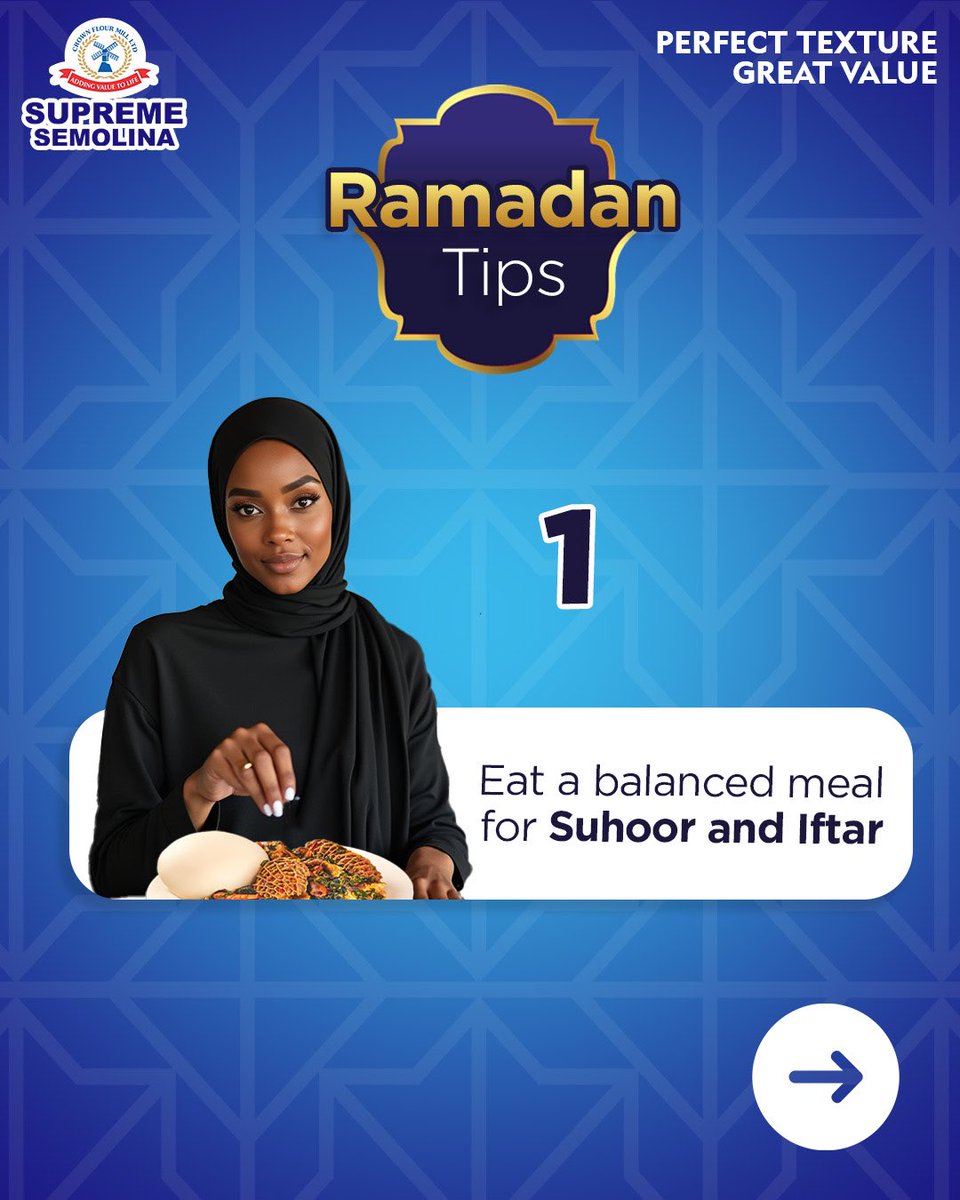 SupremeSemoNg's tweet image. Ramadan Kareem to our Supreme fam.
Here are some tips to help with your fast.
Tag someone in the comments who you know needs to see this.
 
#Supremesemolina #Supremeexperience
#PerfectTexture #GreatValue #Ramadan #RamadanMealprep