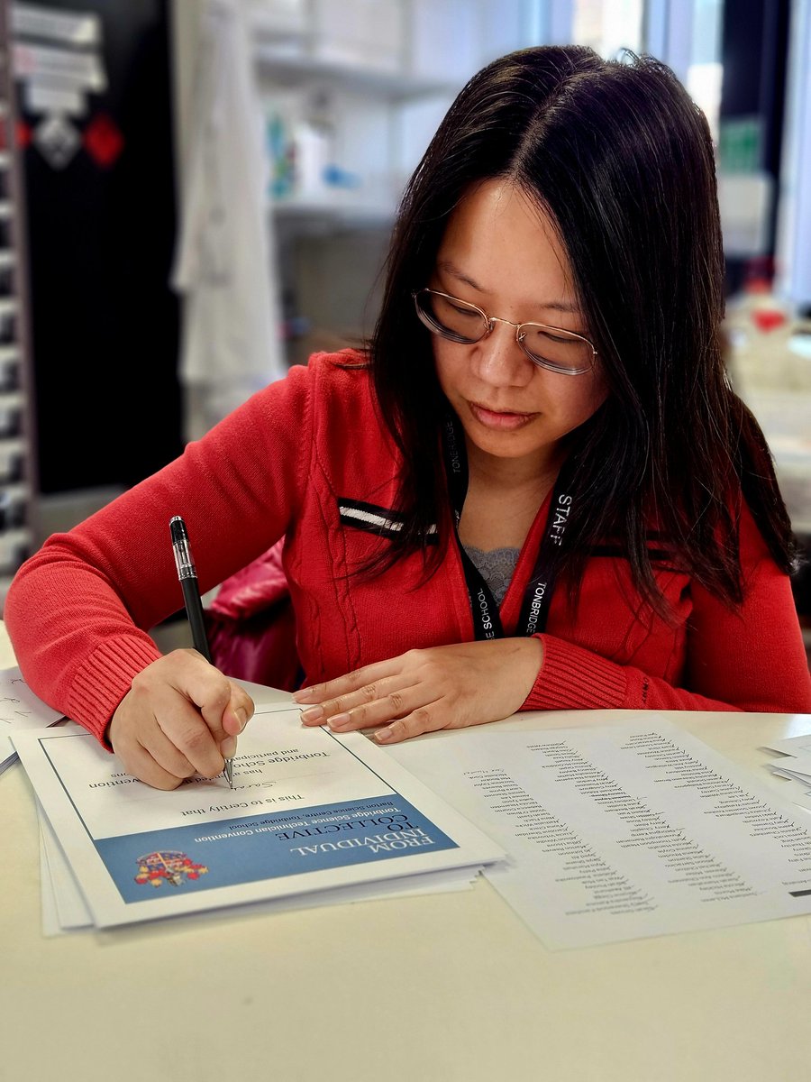 It's not all experiments in chemistry today. One of our #technicians is writing the names of the certificates for the Tonbridge Science Technician Convention tomorrow. #Techognition #TSTC25