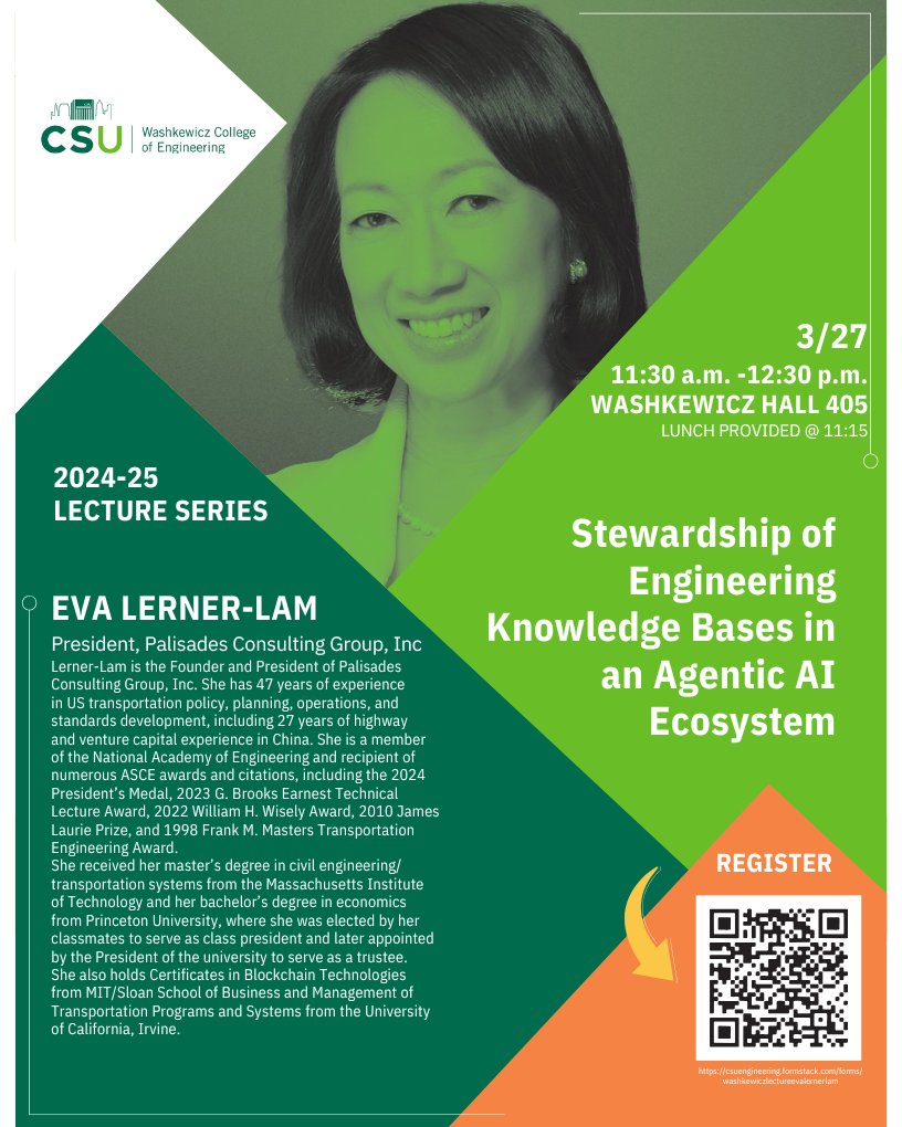 LAST CALL! 
LECTURE TODAY!
DON'T MISS IT!

Now titled Stewardship of Engineering Knowledge Bases in an Agentic AI Ecosystem, Lerner-Lam's lecture will explore engineering AI from a new viewpoint. 

Register at bit.ly/m/washkewicz or visit the link in bio!