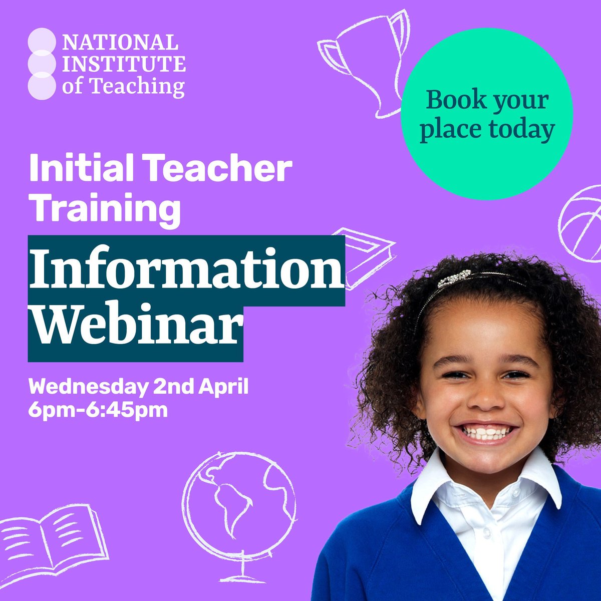 Our upcoming Initial Teacher Training (ITT) webinar covers everything you need to know about the National Institute of Teaching and our ITT programme. 

📍Online
📅 Wednesday 2nd April
⌚ 6pm - 6.45pm

Register - buff.ly/y4zLwXX