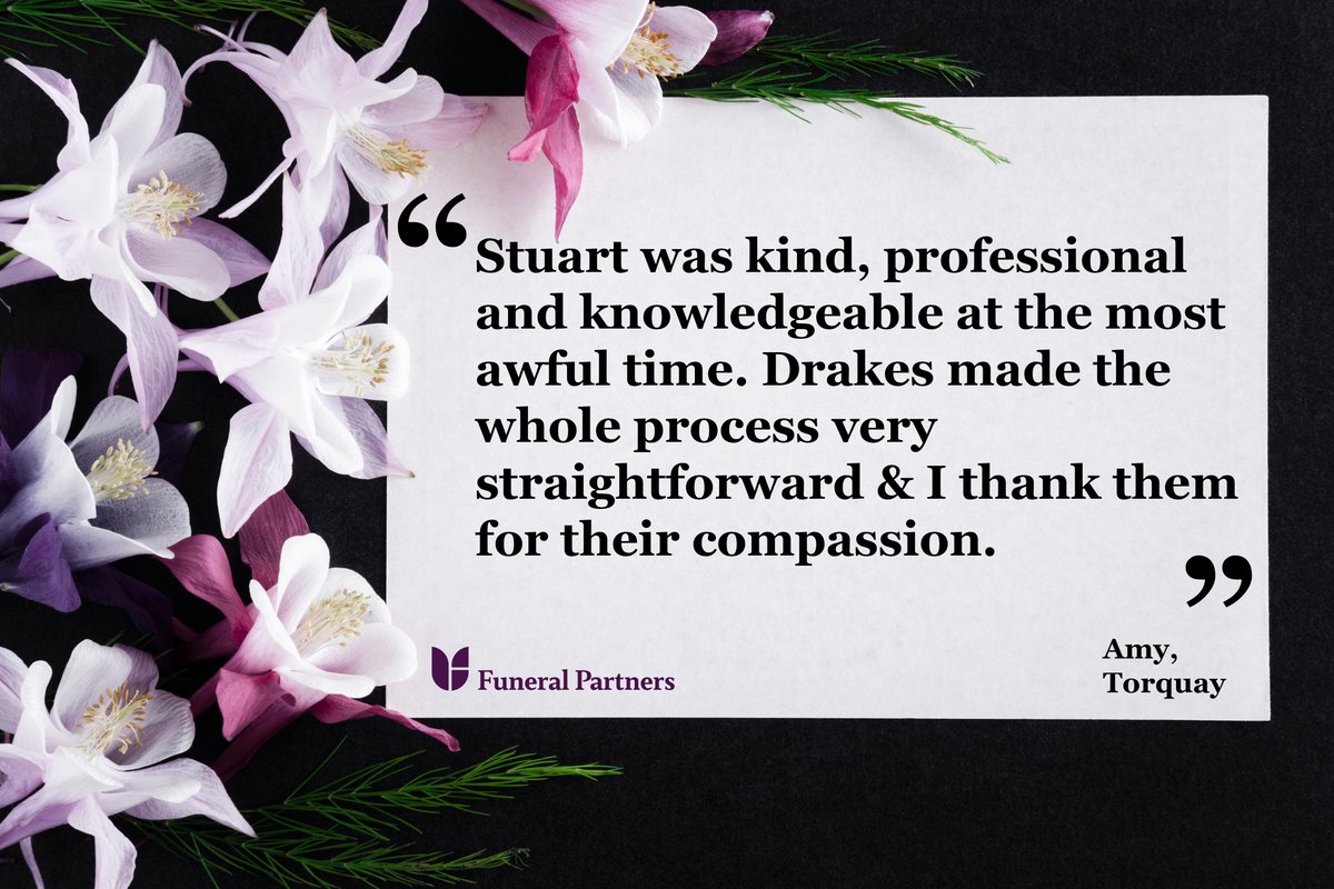 A lovely Thursday Thank you this week for Stuart at Drakes of Torbay Funeral Service.

Thank you, Stuart, for making this family’s process less difficult and more straightforward. 💜
