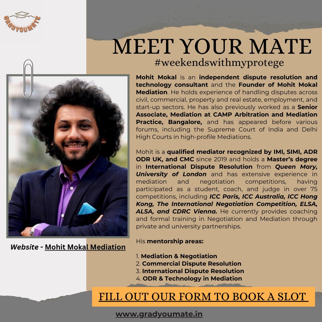 gradyoumate1's tweet photo. Hello Mates, 
@gradyoumate1 is extremely excited to roll out our #WeekendsWithMyProtege (WWMP) on Mediation for April! 

Sign up now via the link below: 
Application form: https://t.co/VZqbCRij2l

#LawSchool #EducationForAll
#LawOpportunities #Lawinternship #Legalinternship https://t.co/DXTXIE37cO