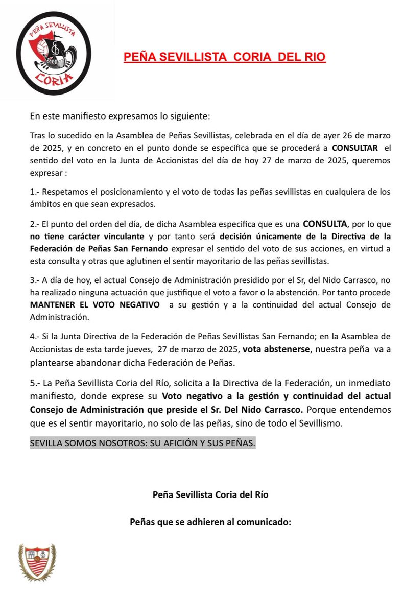 PS_Coria's tweet photo. Nuestra peña se une al sentir mayoritario de muchas peñas. Rectificar es de sabios y aún estamos a tiempo (FPS) https://t.co/ct3EfkcWay