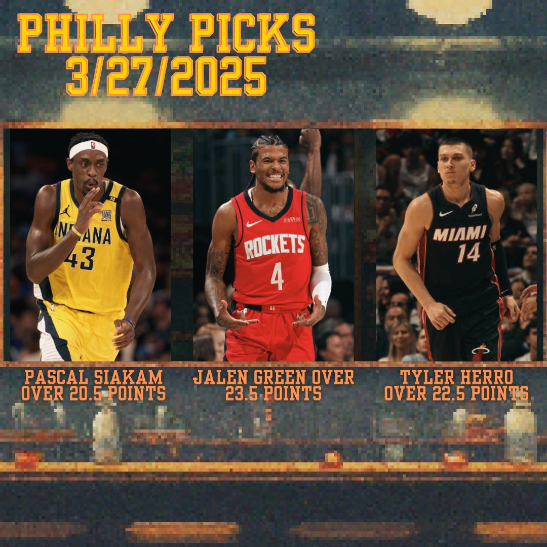 PHILLY PICKS🧀 FOR 3/27/2025

PLEASE SWEEP 🙏

PASCAL SIAKAM OVER 20.5 POINTS
JALEN GREEN OVER 22.5 POINTS
TYLER HERRO OVER 22.5 POINTS

LIKE IF YOU’RE TAILING 💛  

FOLLOW FOR FREE PROPS‼️  
#PrizePicks #GamblingX #SleeperPicks #Chalkboard #UnderdogFantasy #NBA