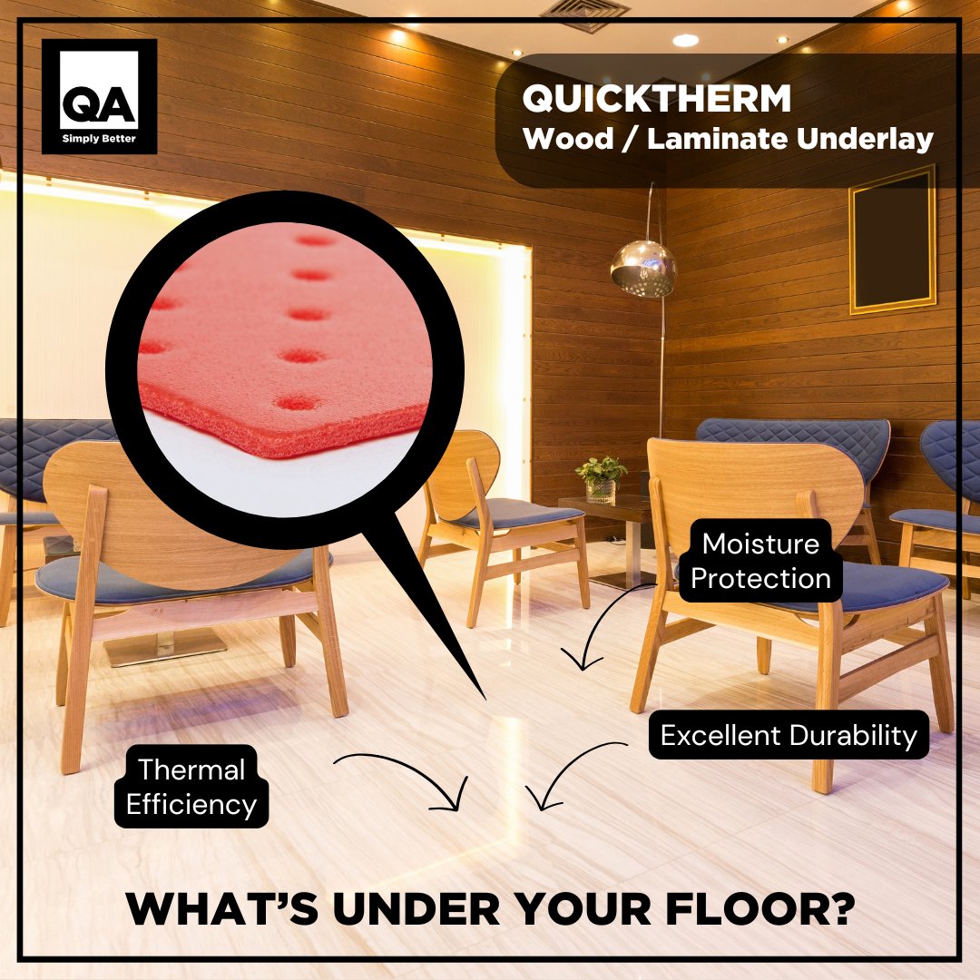 Looking for the perfect wood underlay? 🌟
QuickTherm: Perforated PE foam underlay specially designed for  underfloor heating 🔥
Your ultimate solution for wood and laminate flooring!
qaflooringsolutions.com/wood-underlay/…
#flooring #underlay #quicktherm