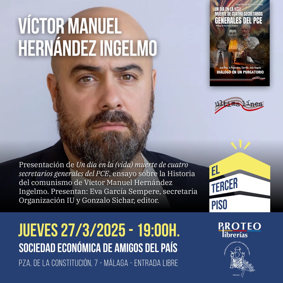 📕 Esta tarde, a las 19.00 h., nuestro camarada, Víctor Hernández, presenta su libro "Un día en la muerte de cuatro secretarios generales del PCE" en la Sociedad Económica Amigos del País de #Málaga.

📰 Aquí os dejamos un artículo sobre él en <a href="/DiarioSUR/">SUR. El periódico de Málaga</a> : acortar.link/JvvOFD