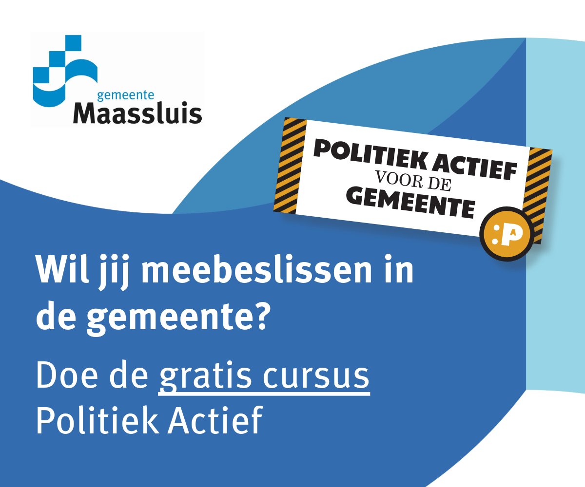 Word Politiek Actief in Maassluis! Wil jij meebeslissen in jouw stad en meer leren over politiek? Meld je aan voor de gratis cursus 'Politiek Actief' en ontdek hoe jij invloed kunt uitoefenen. Lees meer: maassluis.nl/cursus-politie….