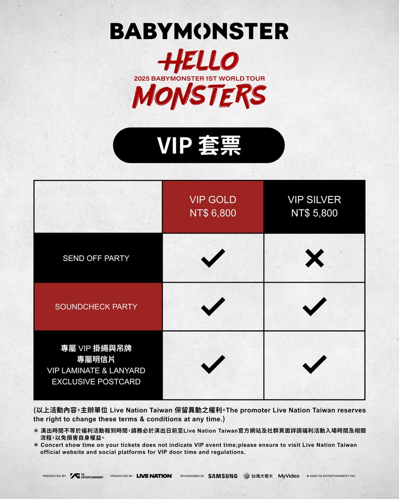 LiveNationTW's tweet photo. 台北got DRIP 😈 話題加場 
BABYMONSTER 首次世巡  #6月29日 確定加場 
3月28日早上11點 拓元售票系統 同步開賣 

Due to overwhelming demand, we’re adding a second show for 2025 BABYMONSTER 1st WORLD TOUR <HELLO MONSTERS> IN TAIPEI on 29 June. Tickets go on sale tomorrow at 11am! https://t.co/9HBSASyQHE