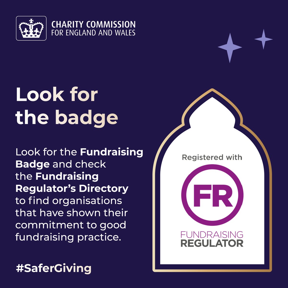 4️⃣ Look for the Fundraising Badge and check the <a href="/FundrRegulator/">FundraisingRegulator</a>'s directory of organisations committed to the Code of Fundraising Practice. 

donatewithconfidence.campaign.gov.uk

#SaferGiving #Ramadan2025