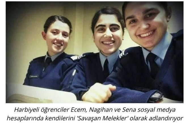 Hava Harbiyeli öğrenciler Ecem (şehit üsteğmen kızı), Nagihan ve Sena, "tatbikat" diye çıkarıldıkları yolda 19 yaşındayken alınıp, sözde darbeci diye ömür boyu hapse mahkum edildiler ve 9 yıldır cezaevindeler. Bütün masum gençlerimizin özgürlükleri için mücadele edelim.