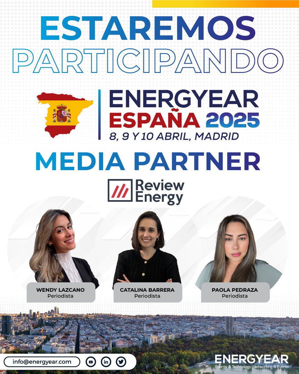 review_energy's tweet image. Review Energy vuelve una vez más como Media Partner de #Energyear España 🇪🇸, un evento clave en el panorama de la industria renovable ⚡🌱. 

Nuestro equipo de periodistas estará al frente, entrevistando a los líderes que están impulsando la innovación y el cambio en el sector 🌍