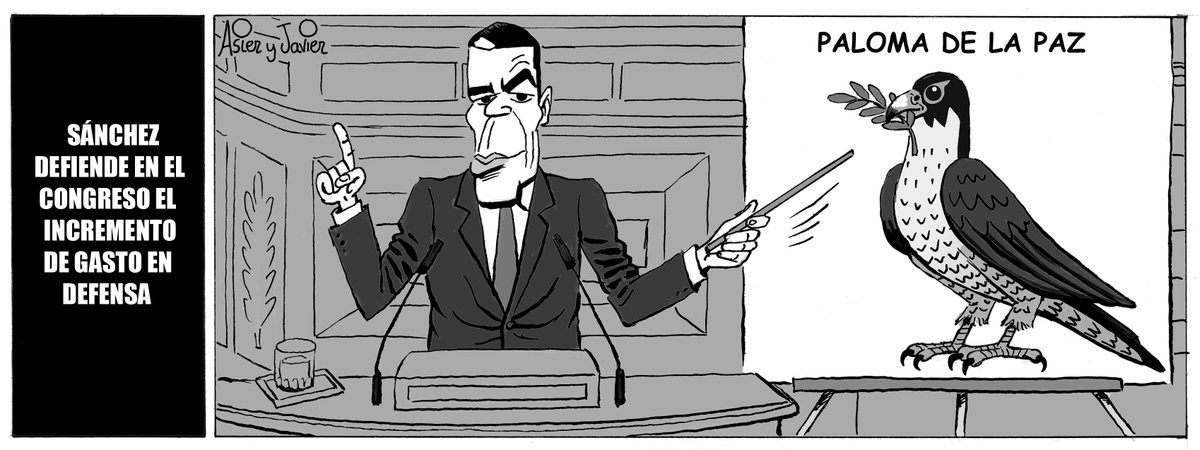 asiersanznieto's tweet image. La tira de hoy en Deia, Noticias de Gipuzkoa y Noticias de Álava #Defensa #PedroSanchez #Paz #Congreso #halcón #paloma @NoticiasdeAlava @deia_eus