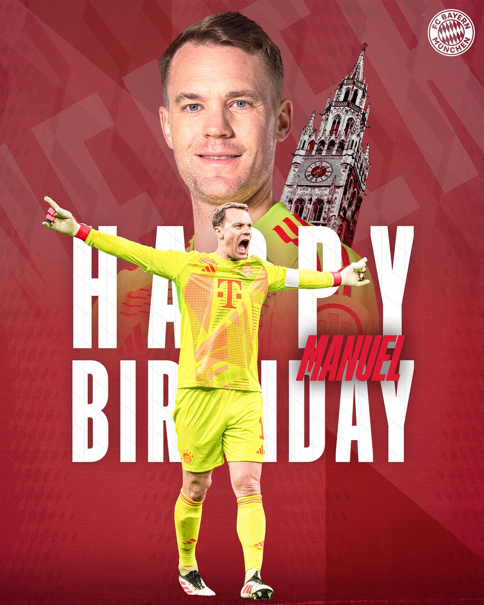 𝑯𝒂𝒑𝒑𝒚 𝑩𝒊𝒓𝒕𝒉𝒅𝒂𝒚, Manu 🎈

Unsere Nummer 1️⃣ feiert heute seinen 39. Geburtstag! 🥳

#FCBayern #MiaSanMia