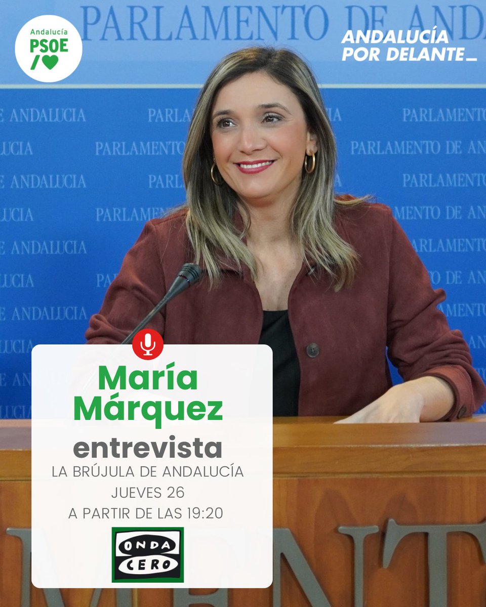psoedeandalucia's tweet photo. 📻 Esta tarde no te pierdas la entrevista de nuestra vicesecretaria general @MariaMarquez_R en La Brújula de Andalucía en @OCRAndalucia. 

⌚️A partir de las 19.20 horas. 

https://t.co/2bigsylvh8 https://t.co/8Pc4dFVoIM