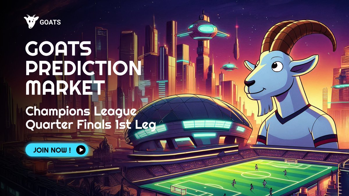 GOATS PREDICTION MARKET: CHAMPIONS LEAGUE QUARTER-FINALS - 1ST LEG 🔥

This ain’t just football—it’s WAR. 💰 Big clubs. Big bets. Even BIGGER bags. 🚀

4 fresh Champions League battles just hit the GOATS Prediction Market. Think you got the football IQ of a mastermind? Or just