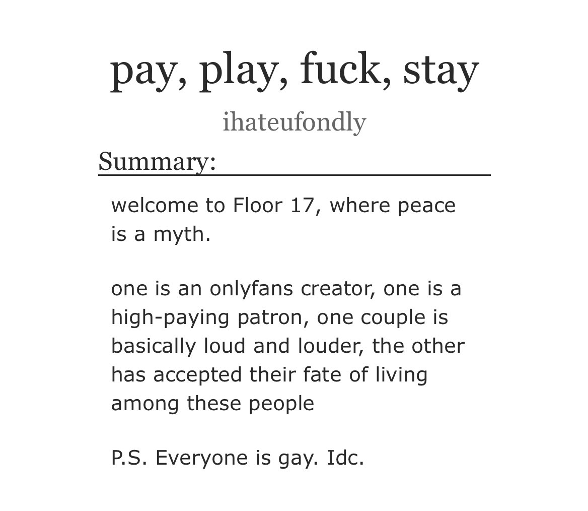 hoerangdone's tweet image. pay, play, fuck, stay 💴

— a #snwu #soonwoo 🔞 fic

ww was just a regular guy with a job, a gym routine, and an unhealthy obsession with a masked guy on 0nly!fans

— top!ww x bot!sy — multiple chapters

💴 archiveofourown.org/works/63519223