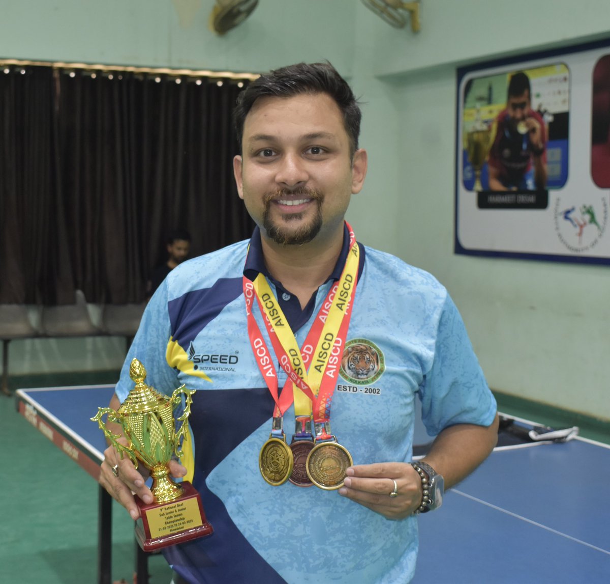 srijitok's tweet photo. Made 3 Gold medals in the national deaf senior sport championship at Ahmedabad 

Men’s singles winner 🏅 
Men’s team Bengal winner 🏅 🏆
Men’s double winner 🏅 

Mixed doubles bronze medals 🥉

@Media_SAI @DeafSportsIndia @IndiaSports #tabletennis https://t.co/7V1nzqSzNP