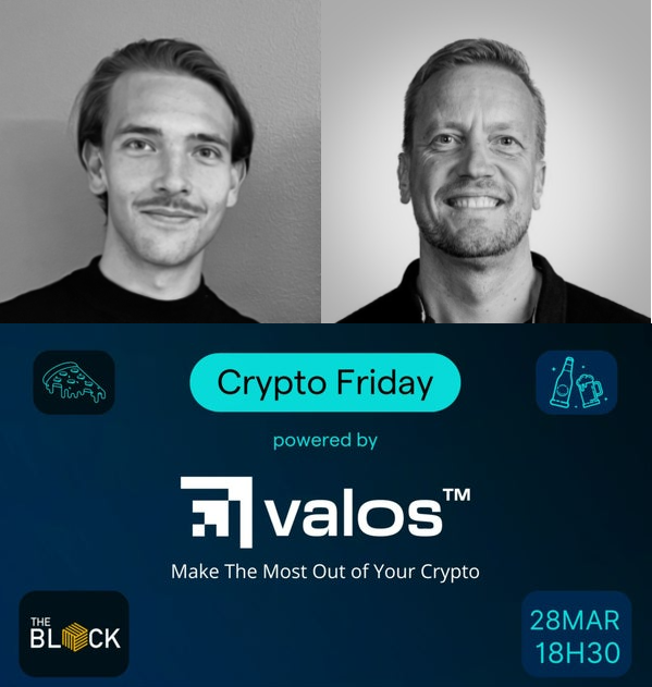 In Lisbon this Friday and into crypto? 🇵🇹☀️₿

Join the Valos Team at Crypto Friday - happening at The Block Lisboa on March 28 at 6:30 PM!

Come hear how Valos makes crypto productive and transparent!
Free pizza &amp; drinks, plus a special raffle you don't want to miss. 🍕 🍻