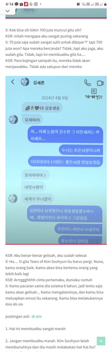 <a href="/tanyarlfes/">Tanyarlfes</a> Ini curhatan Kim Saeron ketmnnya.

 Sebelum KSR post fotonya dgn Kim Soo Hyun di ig dia udh frustasi bgt krna gk ada cra utk kontak pihak yg nagih utang buat diajak diskusi. Sampai Saeron blg "mereka basically nyuruh aku bunuh diri"

Ini rill tmnnya ya guys, full support ke KSR