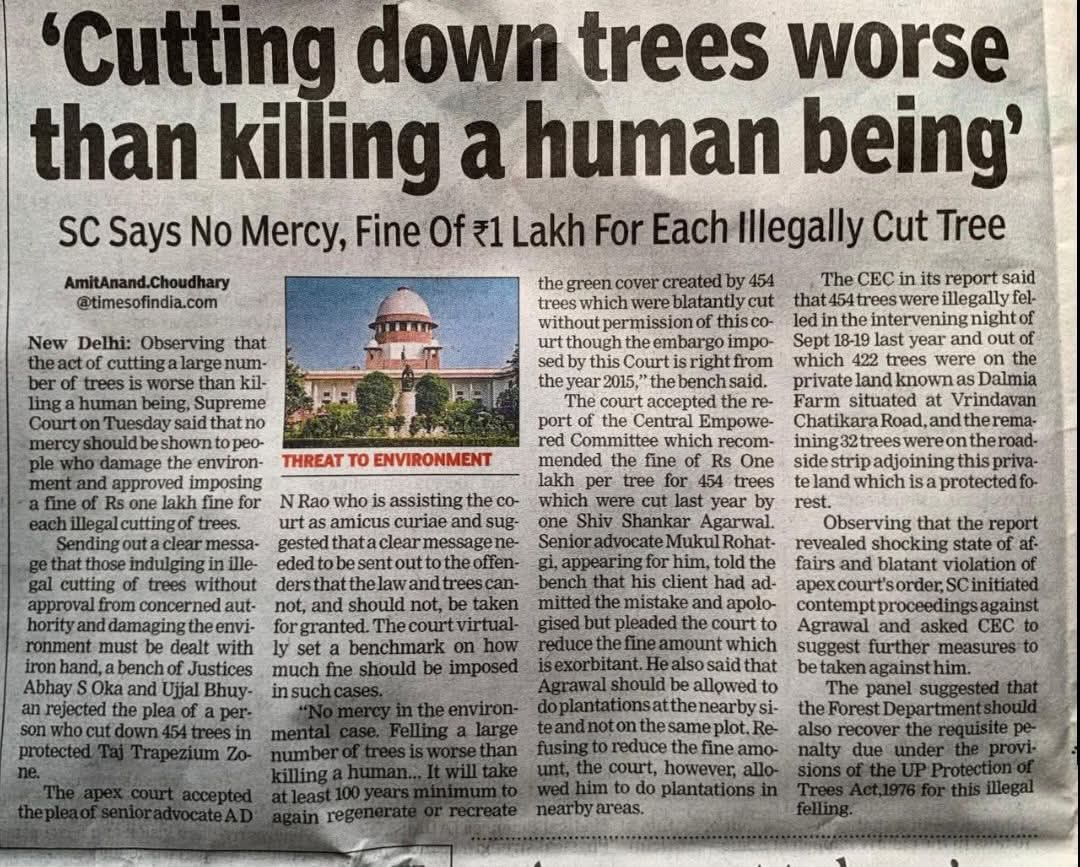 If not today, one day , this will be accepted by all !! 1 Lakh Fine imposed by Hon'ble SC  for each tree cut illegally by the accused. <a href="/ParveenKaswan/">Parveen Kaswan, IFS</a>