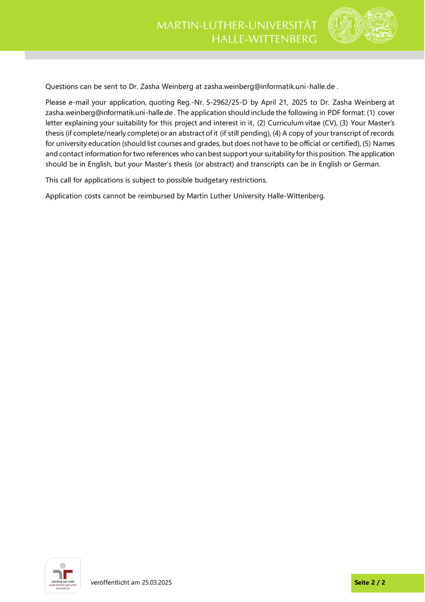 The <a href="/weinberglab/">Weinberg Lab</a> at Martin Luther University Halle-Wittenberg is looking for a Ph.D student/ research assistant in RNA #bioinformatics. For more information see: denbi.de/de-nbi-jobs-po…